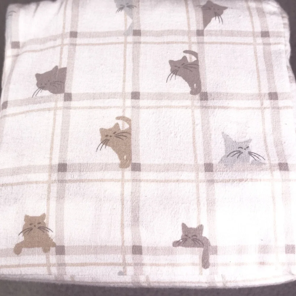 Cuddl Duds King Sheet Set Heavyweight Flannel Cat Plaid White Tan Grey 4pc New